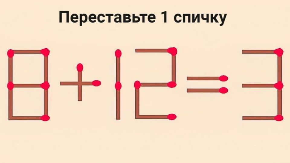Поразительная головоломка: как одним движением спички изменить 8+12=3 Поразительная головоломка: как одним движением спички изменить 8+12=3