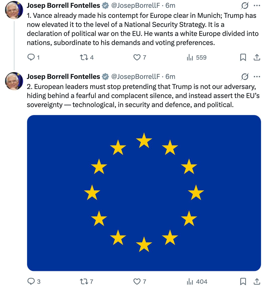 Бывший глава дипломатии ЕС Боррель продолжает подогревать европейскую аудиторию, подталкивая её к конфронтации с США