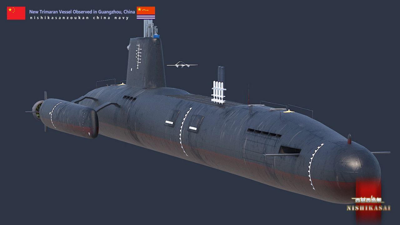 Китайские СМИ опубликовали рендеры внешнего вида своего полупогружного безэкипажного ракетоносца тримаранного типа Китайские СМИ опубликовали рендеры внешнего вида своего полупогружного безэкипажного ракетоносца тримаранного типа