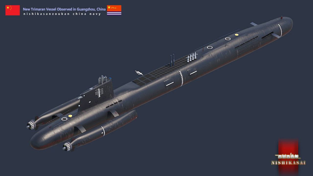 Китайские СМИ опубликовали рендеры внешнего вида своего полупогружного безэкипажного ракетоносца тримаранного типа Китайские СМИ опубликовали рендеры внешнего вида своего полупогружного безэкипажного ракетоносца тримаранного типа